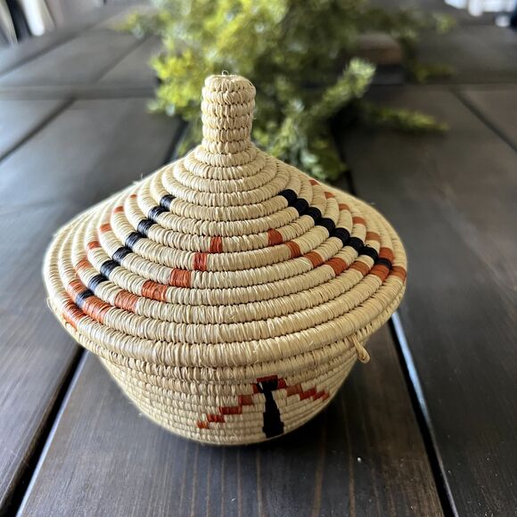 Coiled Woven Kindness Basket with Pointed Lid African Handmade Multicolor NWOT - Picture 7 of 10